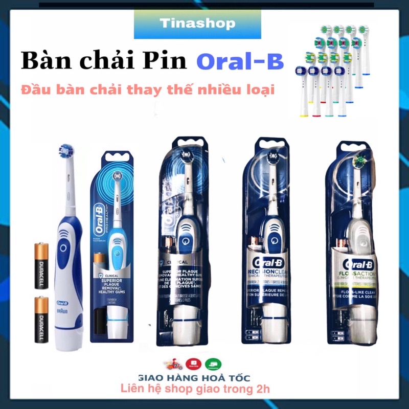 Bàn chải Pin Oral-B, đầu bàn chải thay thế nhiều loại, dùng pin AA