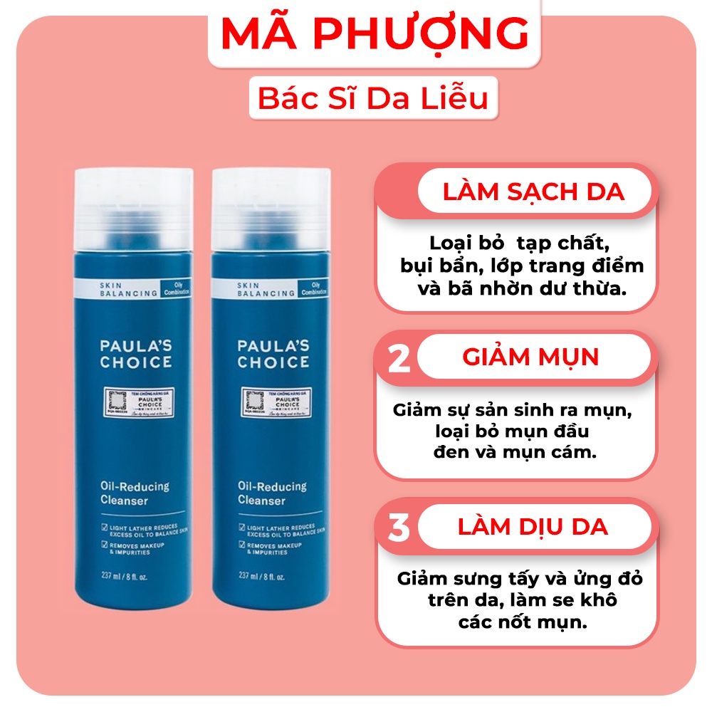 [CHÍNH HÃNG] Sữa rửa mặt cho da dầu, da hỗn hợp Paula's Choice Skin Balancing Oil-Reducing