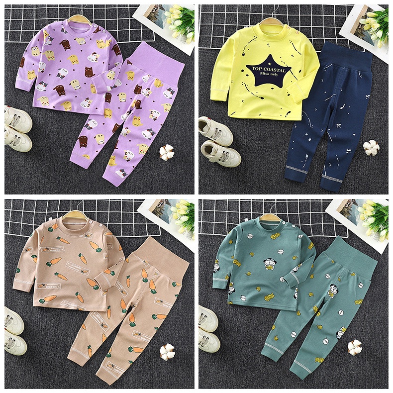 Set đồ ngủ vải cotton lưng cao thời trang thu đông dành cho bé 60-130cm