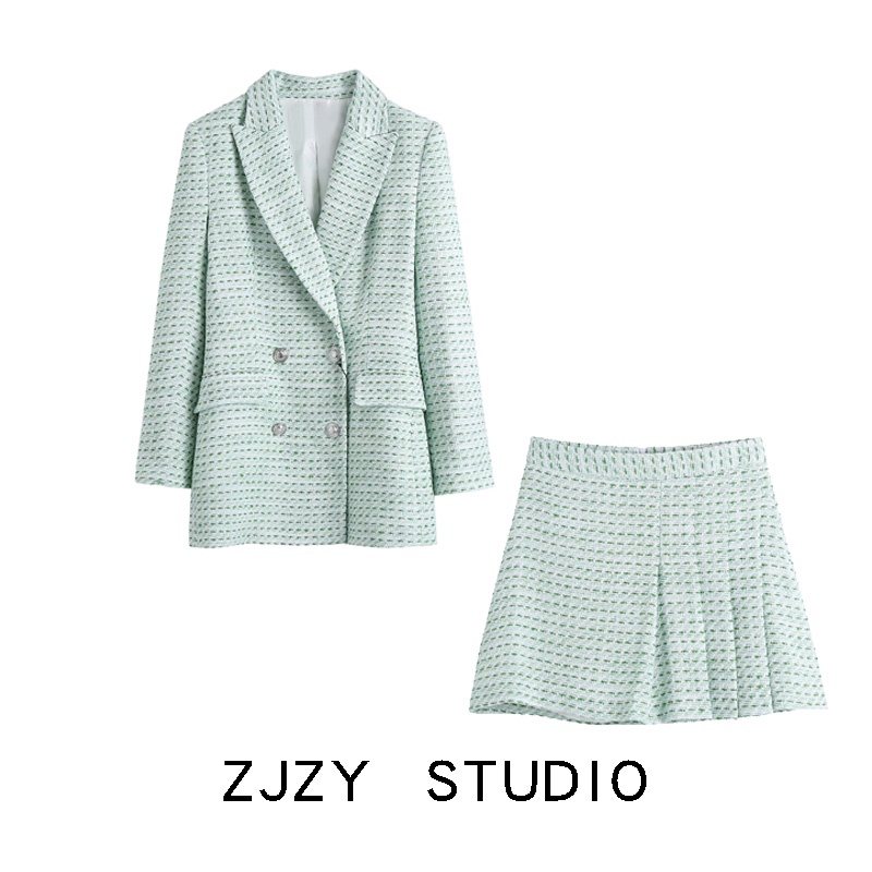 {ORDER}:set dạ TWEED áo BLAZER+ CHÂN VÁY TQXK xanh mint siêu xinh