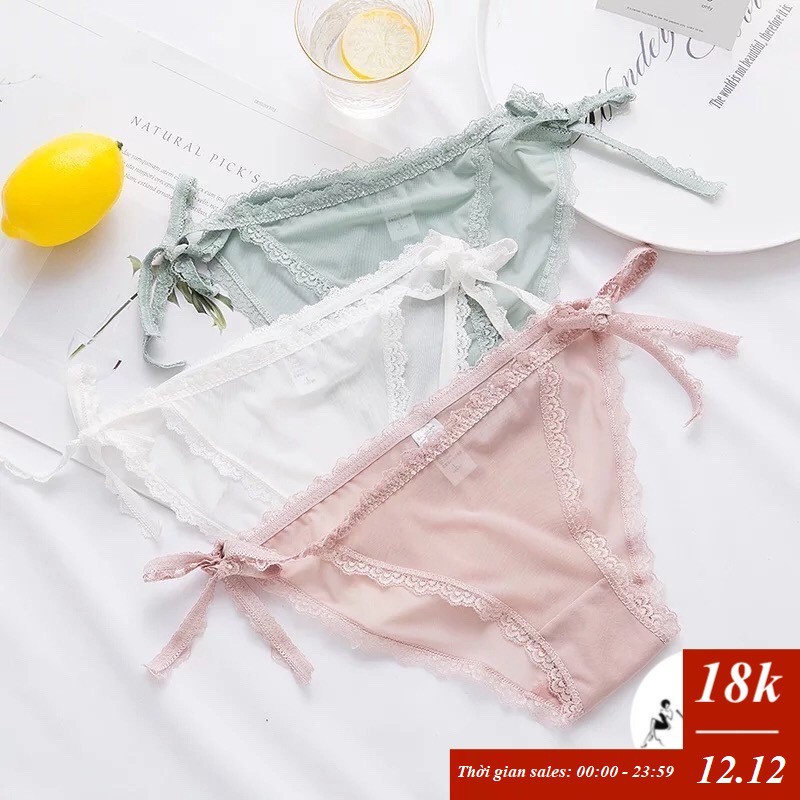 QUẦN LÓT REN LƯỚI THÔNG HƠI DÂY BUỘC BÊN HÔNG SEXY THOÁNG MÁT FREE SIZE Q128