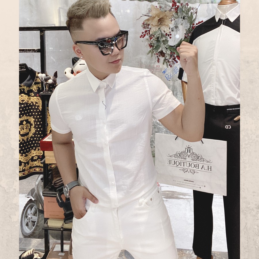 Áo sơ mi cộc tay linen cổ bẻ MiMEGA chất đũi 3 màu dáng ôm | BigBuy360 - bigbuy360.vn