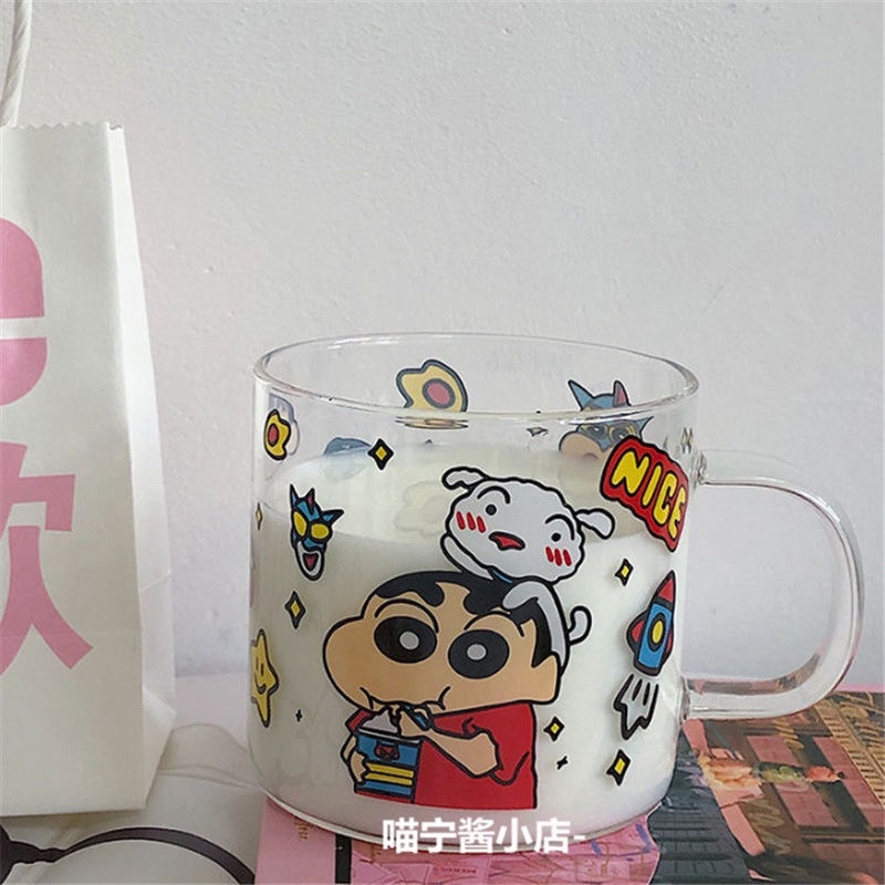 Cốc nước thuỷ tinh hình cậu bé bút chì Shinosuke cute