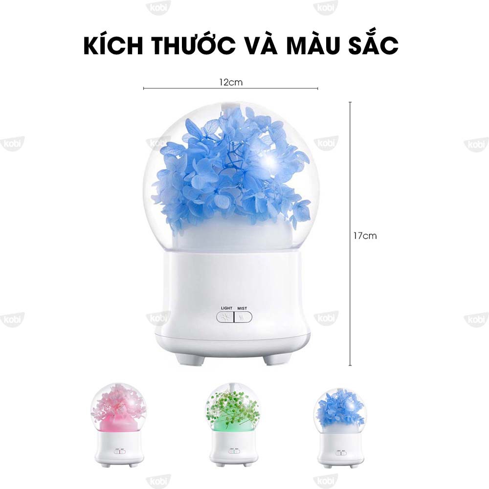 Máy xông tinh dầu Kobi Cẩm Tú Cầu kèm 2 chai tinh dầu Kobi nguyên chất 10ml/chai, hàng chính hãng