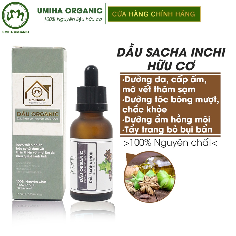 Dầu Sacha Inchi nguyên chất UMIHOME 30ml dưỡng ẩm môi, cấp ẩm mờ thâm nám, chăm sóc tóc, tẩy trang hiệu quả