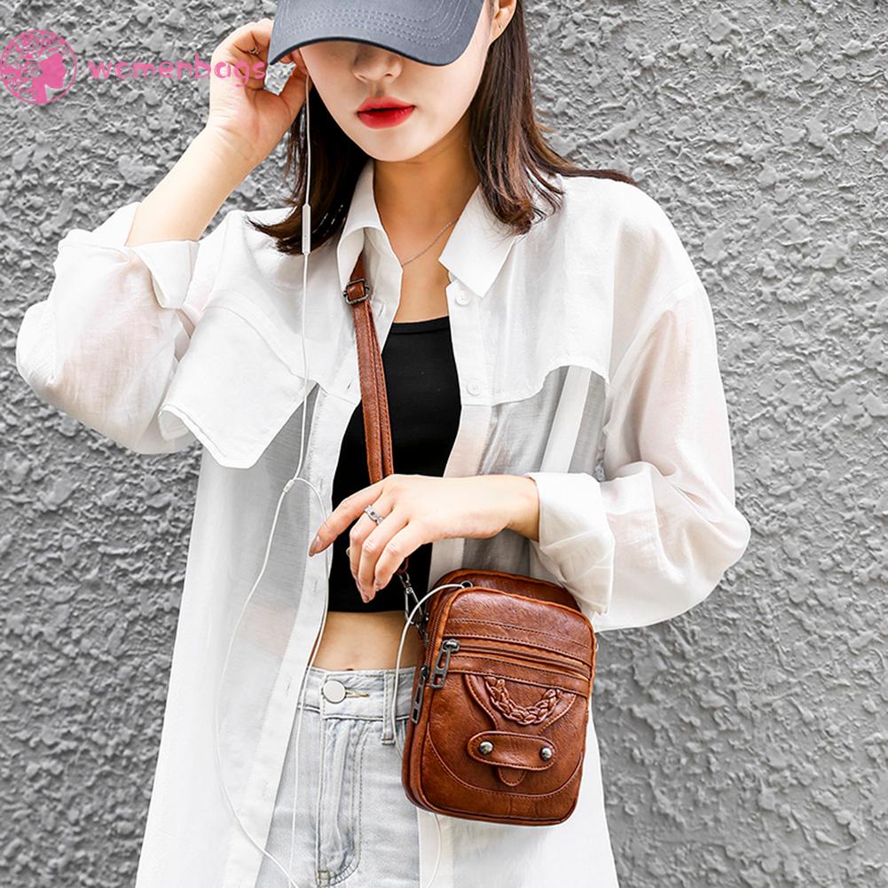 Túi đeo chéo nhỏ bằng da PU mềm màu trơn có khóa kéo thời trang dành cho nữ