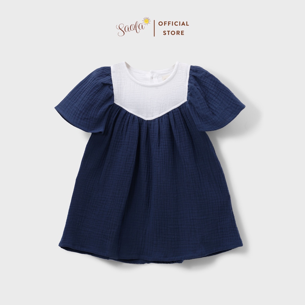 Đầm Bé Gái/ Váy Bé Gái Tay Cánh Tiên Dễ Thương Chất Liệu Muslin Thoáng Mát - LOLA DRESS - DRM010 - SAOLA KIDS - Xanh