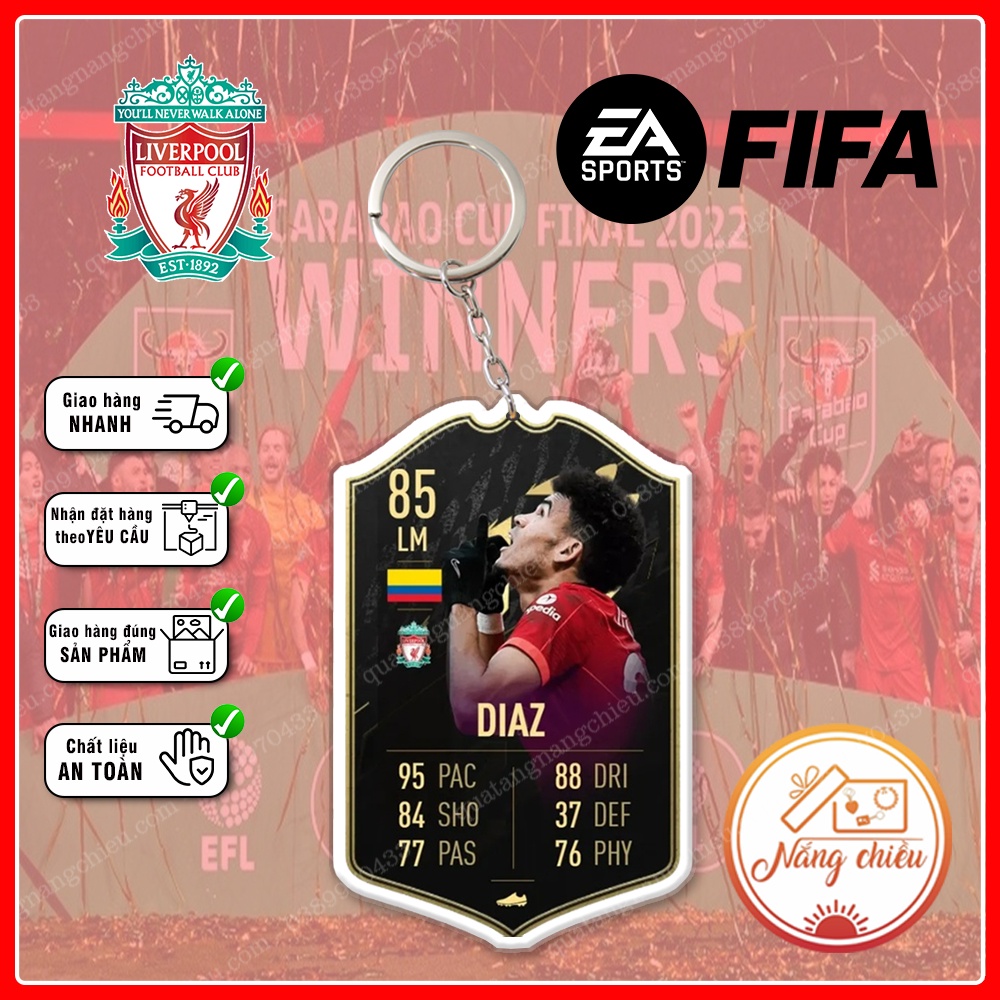 Móc khóa Luis Díaz, CLB bóng đá Liverpool - Dày In Sắc Nét 2 Mặt