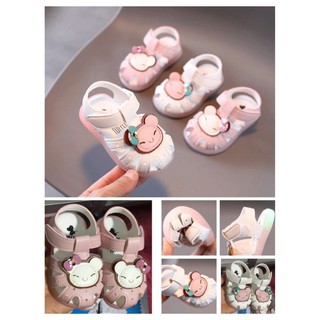 (Hàng mới về)Dép rọ, sandal tập đi nơ Mèo con xinh xắn đế mềm cho bé gái 0-2 tuổi_Hàng có sẵn
