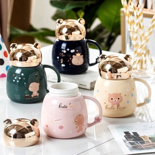 Cốc sứ giữ nhiệt nắp gấu có quai cầm 380ml