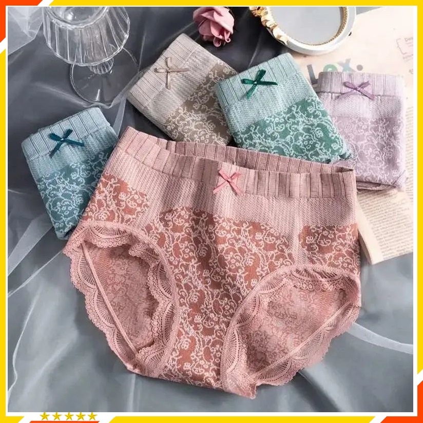 Quần Lót Nữ Cạp Cao Cotton Kháng Khuẩn Phối Ren Nâng Mông Tôn Dáng - Quần Chip Nữ Không Đường Viền QL06