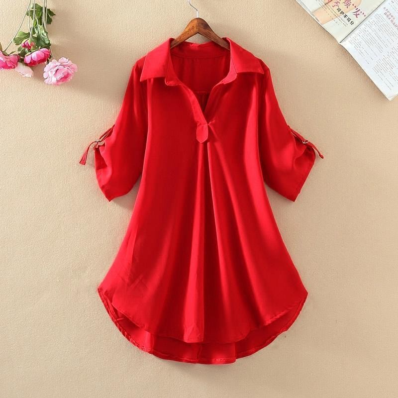 Áo sơ mi nữ che bụng vải chiffon size lớn phong cách phương Tây