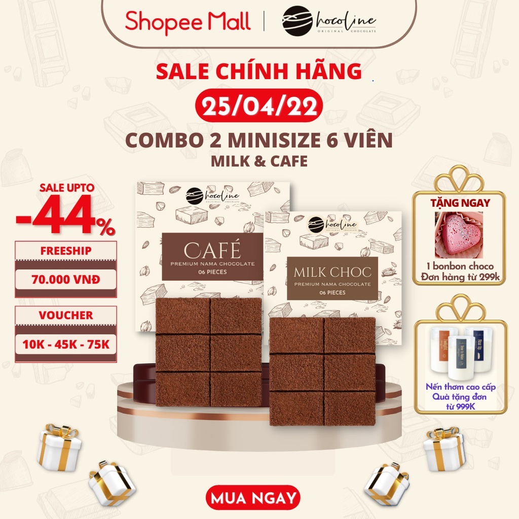 Socola Tươi Chocoline Vị Cafe, Vị Milk Choc - Combo 2 hộp 6V (80 gram)