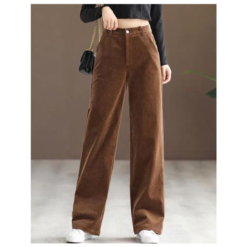 Quần Ống Rộng Nữ Có Khóa Kéo Siêu Hot Chất Nhung Tăm, Quần Ống Suông Culottes Nữ Sành Điệu, Chân Dài Tôn Dáng, Giftylady