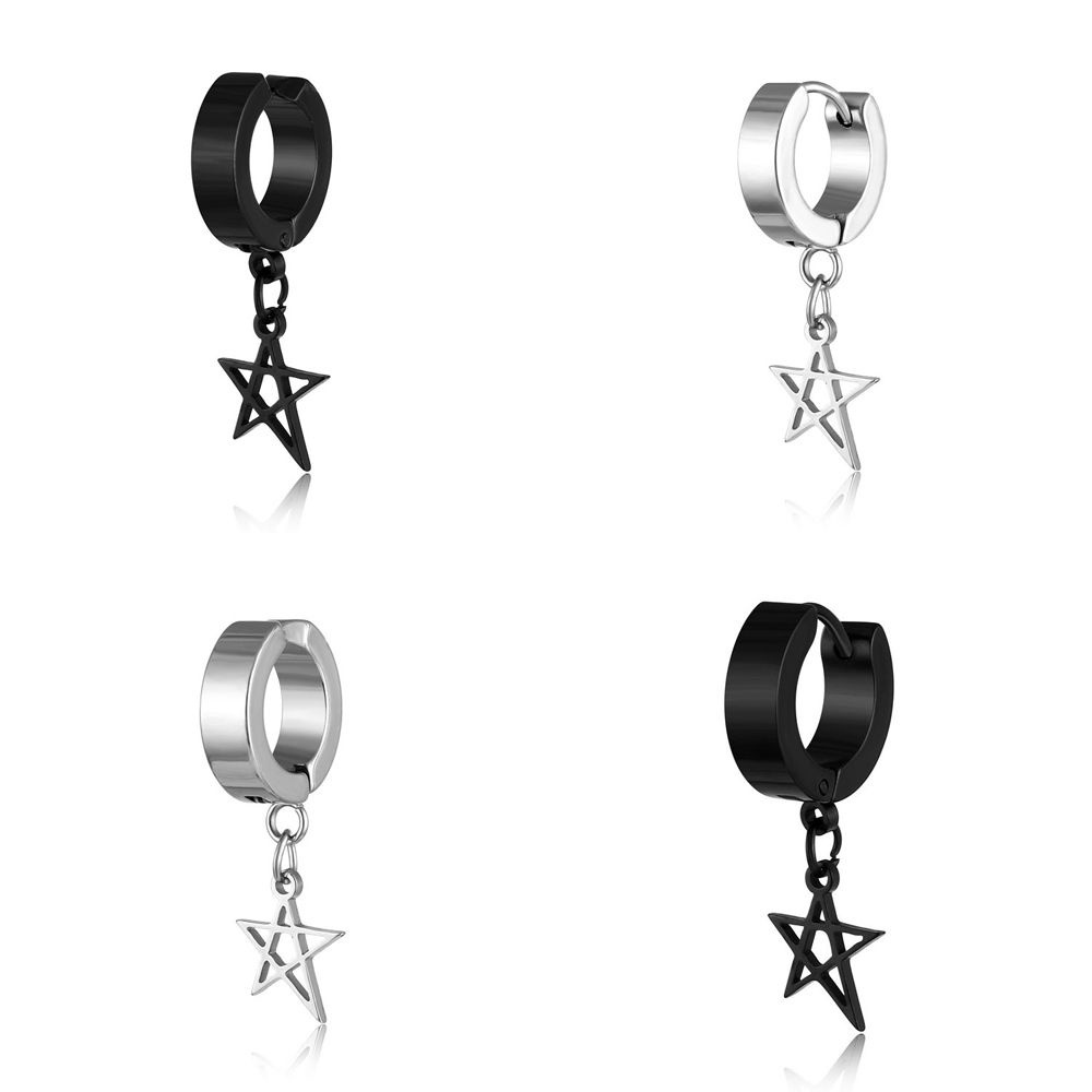 Khuyên tai dạng vòng hình ngôi sao bằng thép titan thanh lịch phong cách Hàn Quốc cho nữ