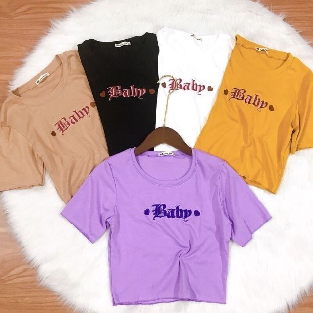 Áo croptop chữ baby thêu hàng hịn