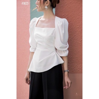 Áo cổ vuông nhún eo