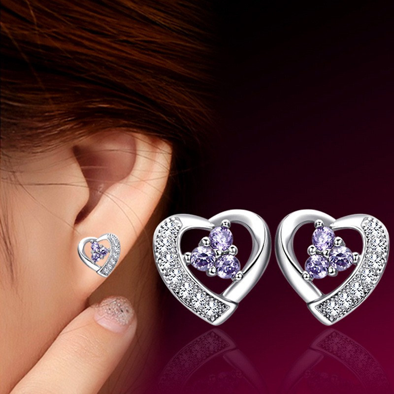 Hoa tai trái tim bạc ý 925 nhỏ nhắn, xinh xắn HT79