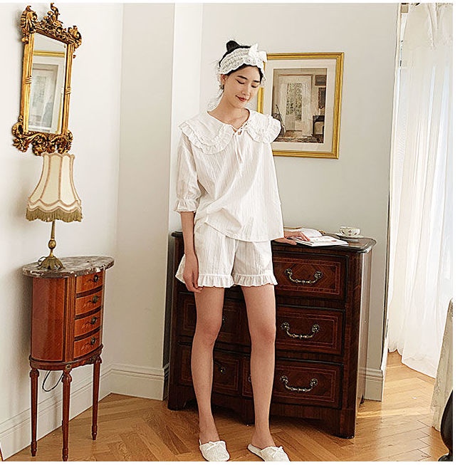 Bộ Đồ Ngủ Ngắn Tay Vải cotton Phong Cách Hàn Quốc Cho Nữ