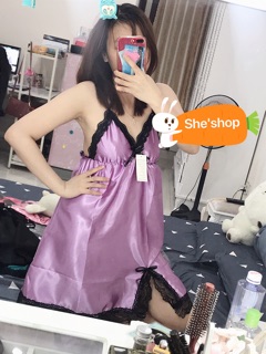 [Ảnh thật] Váy ngủ sexy phi lụa viền ren