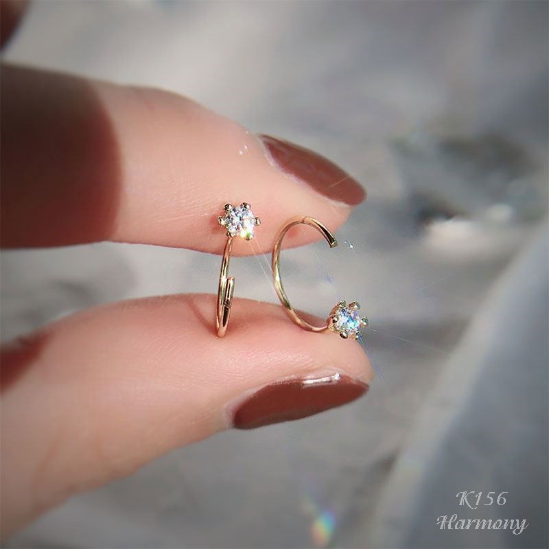 Khuyên tai tròn nữ bạc đính đá móc cong mạ vàng đơn giản Sophie | HARMONY ACCESSORIES K156