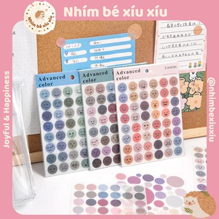 Set 3 tấm sticker chấm tròn cảm xúc, chấm trơn nhiều cỡ - Hình dán trang trí Advanced Color VT83