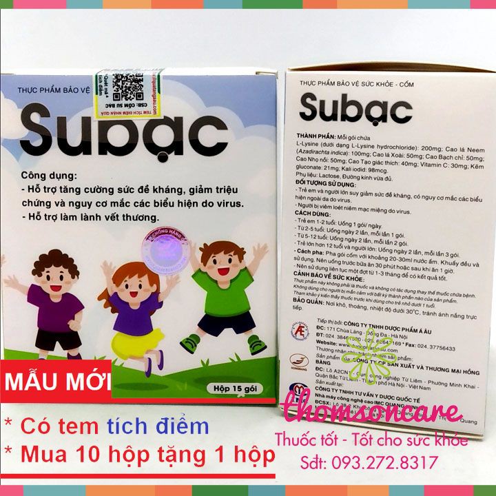 Cốm Subac cho bé hỗ trợ tăng sức đề kháng  - mua 10 tặng 1 bằng tem tích điểm