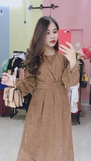 Váy nhung nơ eo