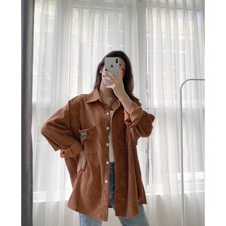 Sơmi Nhung Gân Oversize