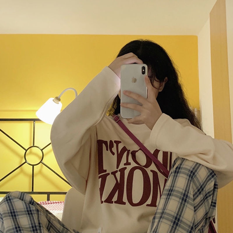 Set Áo Sweater Form Rộng Và Quần ống rộng Họa Tiết Sọc Caro Phong Cách Hàn Quốc