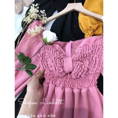 Đầm tay phồng dáng dài nhún ngực Ulzzang siêu sang Váy tay phồng Váy tay dài Đầm dáng dài Đầm tiểu thư công chúaLinh Htt