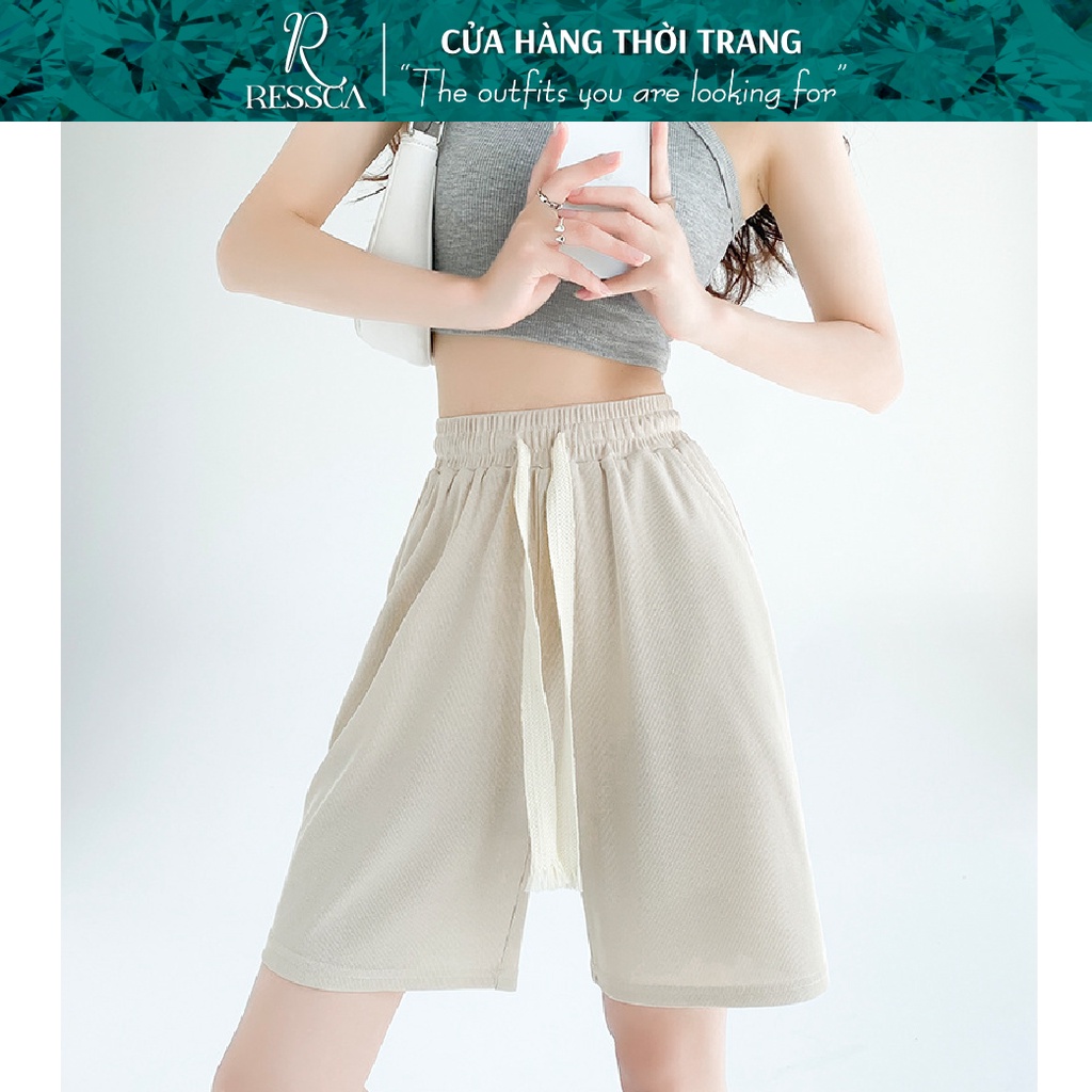 Quần short ống rộng lụa băng RESSCA mẫu mới cạp cao Phong cách thể thao Chất vải mềm mịn mát Mặc thoải mái