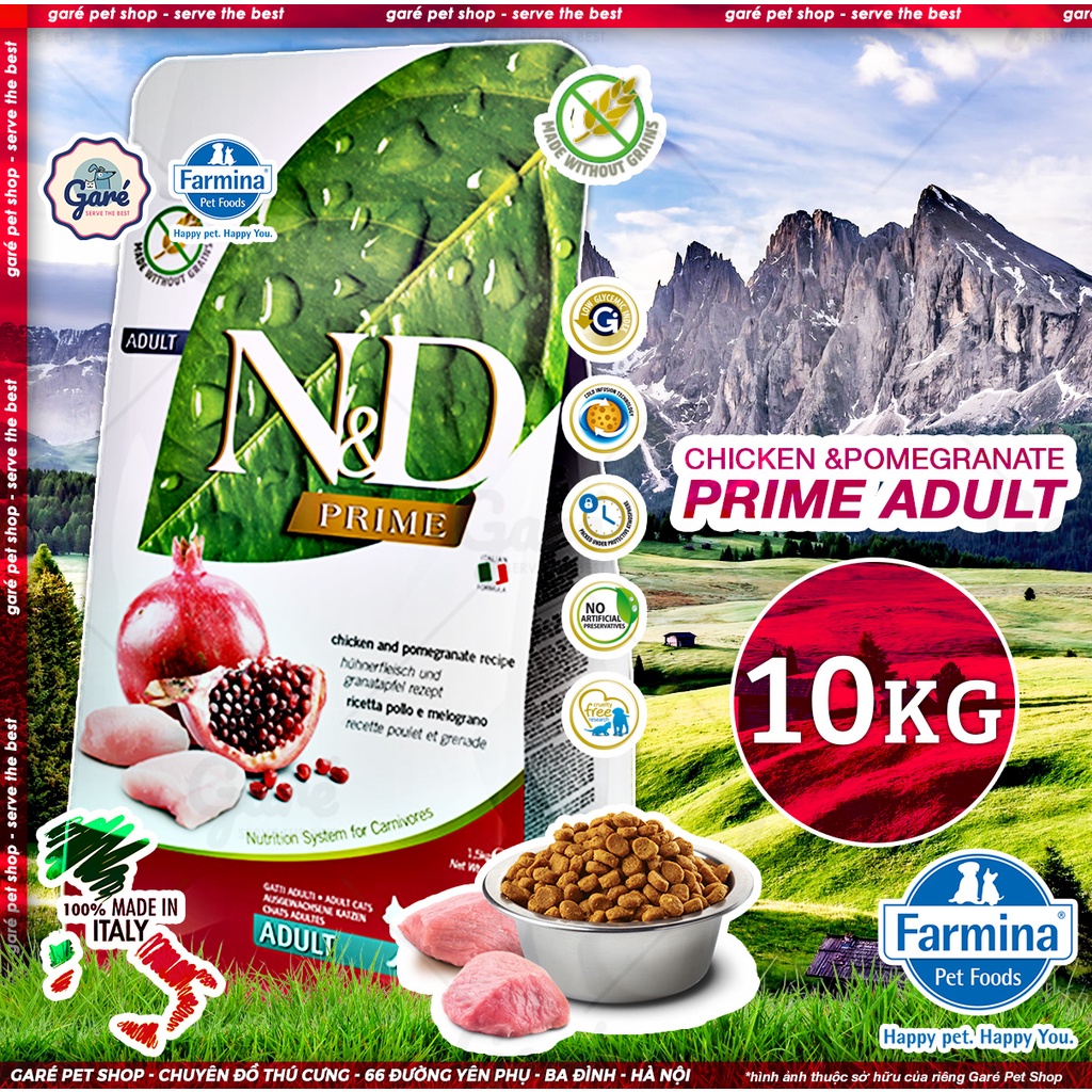 10kg - Hạt N&amp;D Prime Adult Cat cho Mèo trưởng thành dòng Prime - Farmina N&amp;D Prime Chicken &amp; Pomgranate for Adult Cats