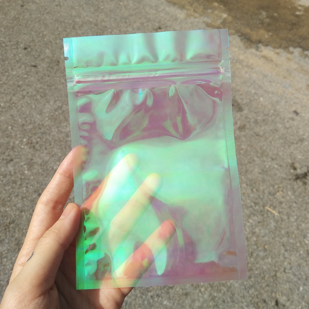 Trong suốt Trơn bóng 10x15cm 01 Túi zip hologram hồng đựng đồ dây giày kích thước