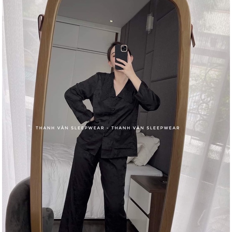 Đồ bộ pijama - bộ lụa mặc nhà gấm phối latin thêu siêu sang