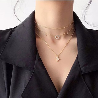 Dây Chuyền Ba Lớp Mặt Hình Chữ Thập Đính Đá Toàn Bộ