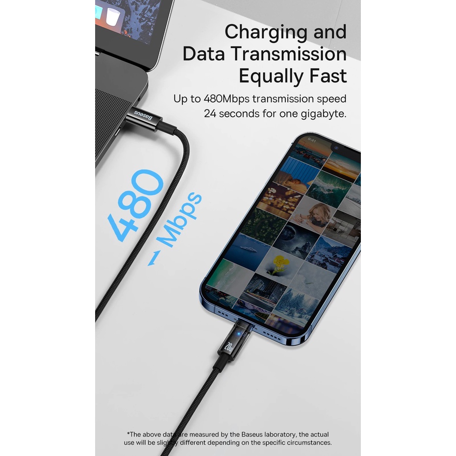 Cáp Sạc nhanh Tự Ngắt Baseus Explorer Series Auto Power-Off Fast Charging Data Cable Type-C to IP 20W