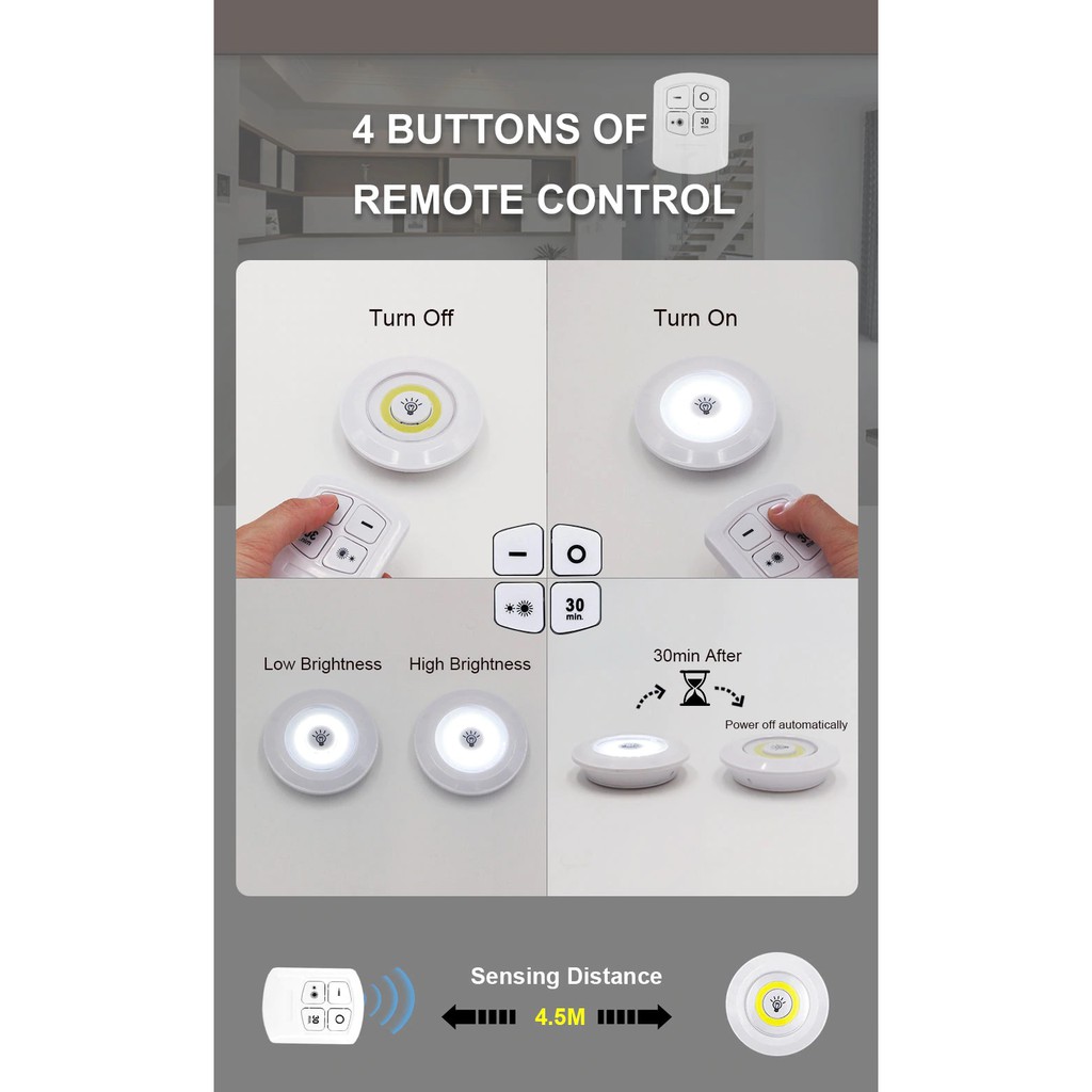 Combo bộ 15 đèn LED + 1 remote tiện dụng gắn Tủ quần áo + Tủ bếp + Tủ rượu ....