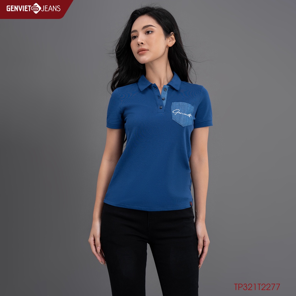 [Mã FATOP12 giảm 30K đơn 150K] Áo Polo Nữ Phối Túi Jean Genviet TP321T2277