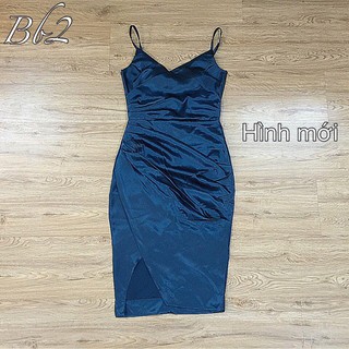Đầm body phi dây nhúng bên xẻ (trắng, xanh, đỏ)