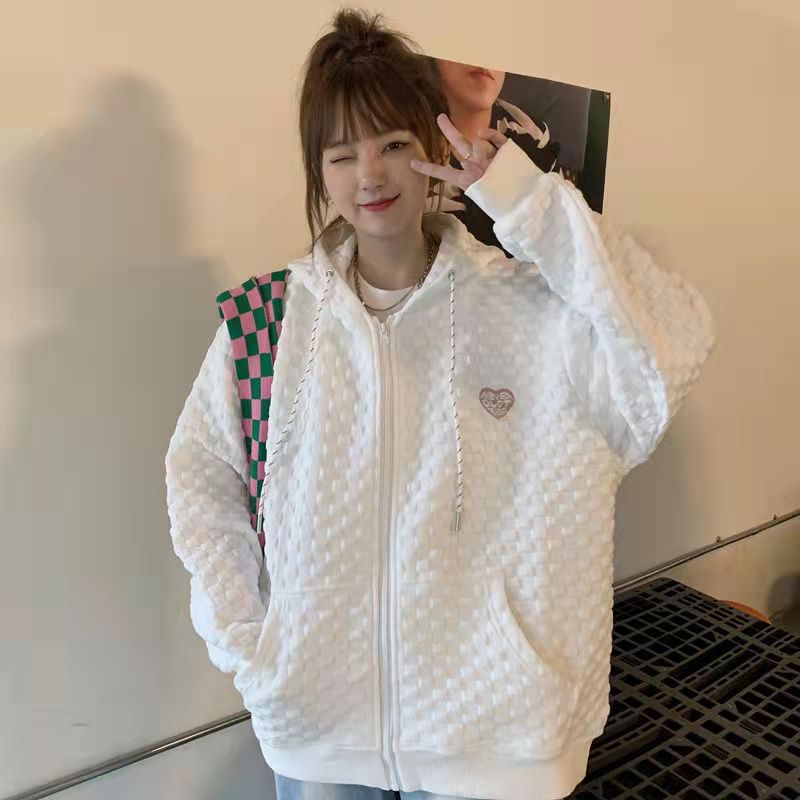 Áo Hoodie Dáng Rộng Phối Khóa Kéo Thời Trang Mùa Thu Dành Cho Nữ