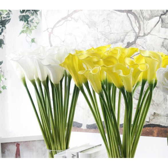 Hoa giả, cành hoa calla cao cấp cỡ lớn 70cm trang trí phòng khách sang trọng hiện đại