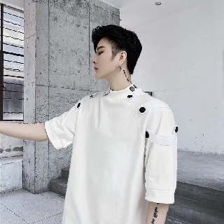Áo thun unisex phối nút trắng đen