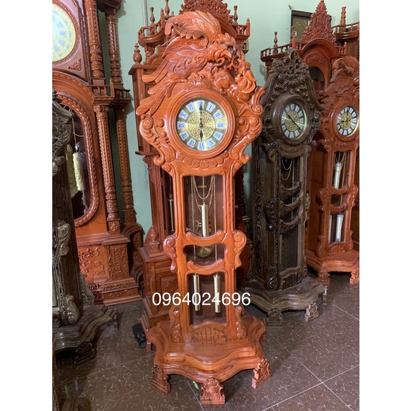 Đồng hồ cây cao 1m70 gỗ mun đuôi công, hương đá