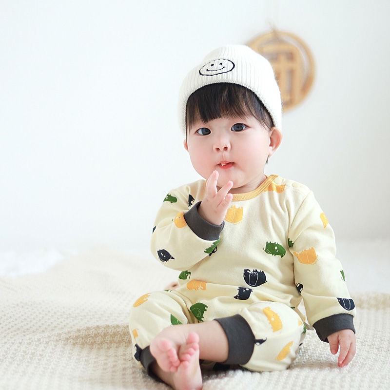 Bộ Áo Liền Quần Tay Dài Vải Cotton Thời Trang Xuân Thu Cho Bé Sơ Sinh