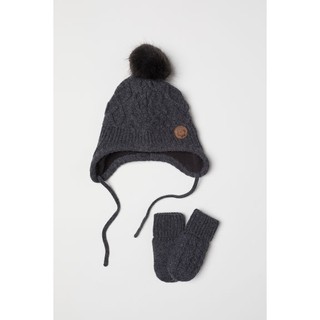 Set mũ len và găng tay xám đậm size 6-12m H H&M_hàng chính hãng Anh