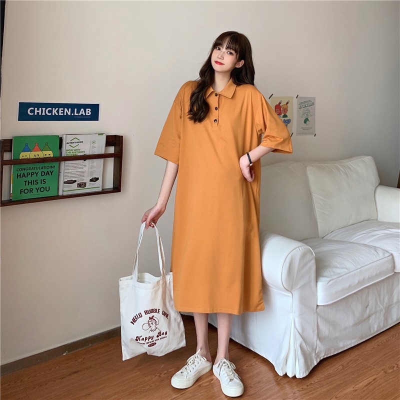 Đầm cổ polo dáng rộng dài phong cách mùa hè Hàn Quốc có 2 màu tùy chọn | BigBuy360 - bigbuy360.vn