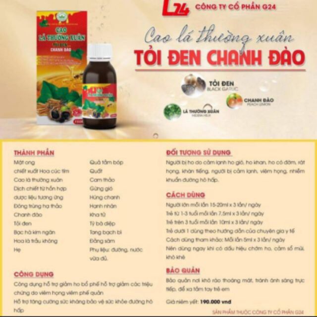 Cao Lá Thường Xuân Tỏi Đen Chanh Đào Mật Ong