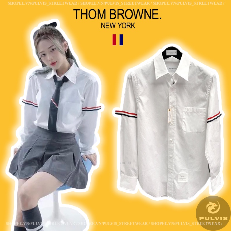 ⚡️[Mirror Quality] - Áo Sơ Mi THOM BROWN CLASSIC ICONIC STRAPS White Cao Cấp, Áo sơ mi TB chất cotton