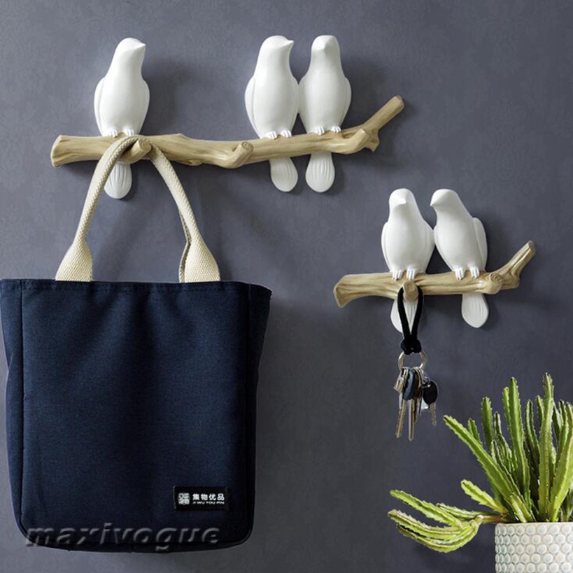Móc áo khoác gắn tường treo áo khoác/mũ/chìa khóa hình chú chim đậu trên cành cây
